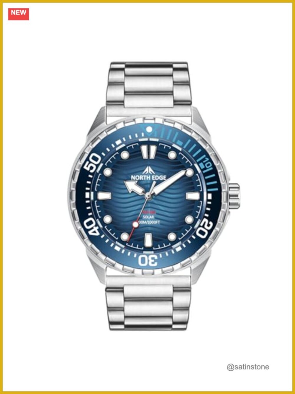 Men's Solar Powered Dive Watch 300M Water Resistant Stainless Steel